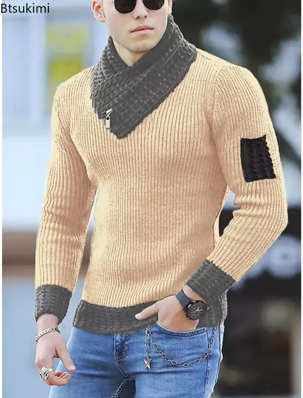 Nuovo autunno inverno uomo Casual Vintage maglione lavorato a maglia dolcevita di lana Oversize 2024 uomini coreani pullover di cotone caldo maglioni