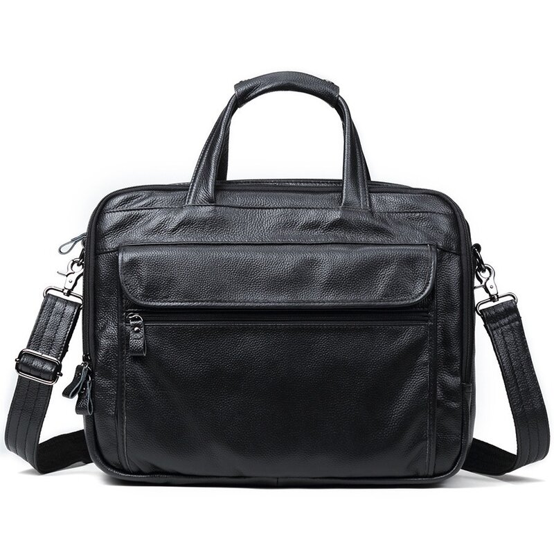 Tas kantor kulit asli Fashion untuk pria tas tangan bisnis Laptop pria tas Tote pria kulit sapi lembut tas bahu 14 15 inci