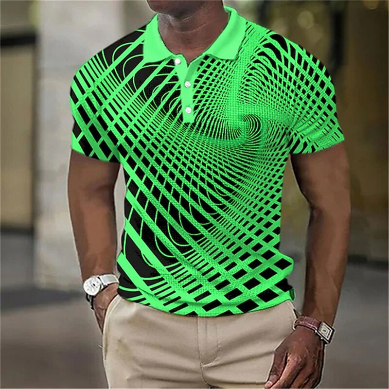 เสื้อโปโลคอปกผู้ชายฤดูร้อนเสื้อกอล์ฟภาพลวงตาเสื้อพิมพ์ลาย3D แนวสตรีทแขนสั้นเสื้อระบายอากาศได้ดี