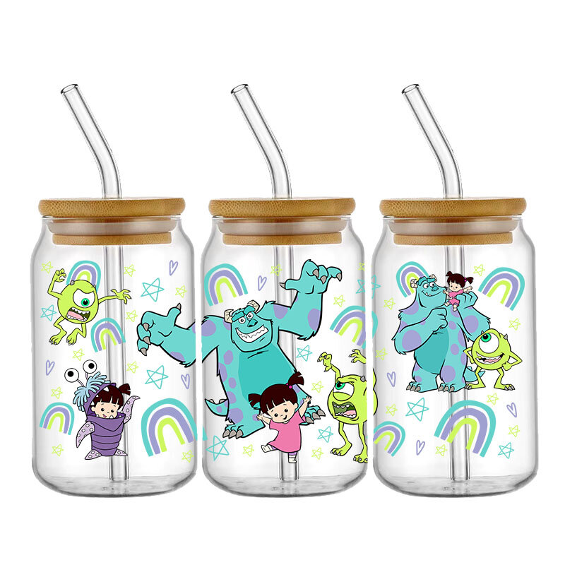 Disney Monsters Inc Wrap Stickers Waterdichte Uv Dtf Cup Mok Wraps Sticker Diy 3d Wrap Sticker Voor 16Oz Libbey Glas