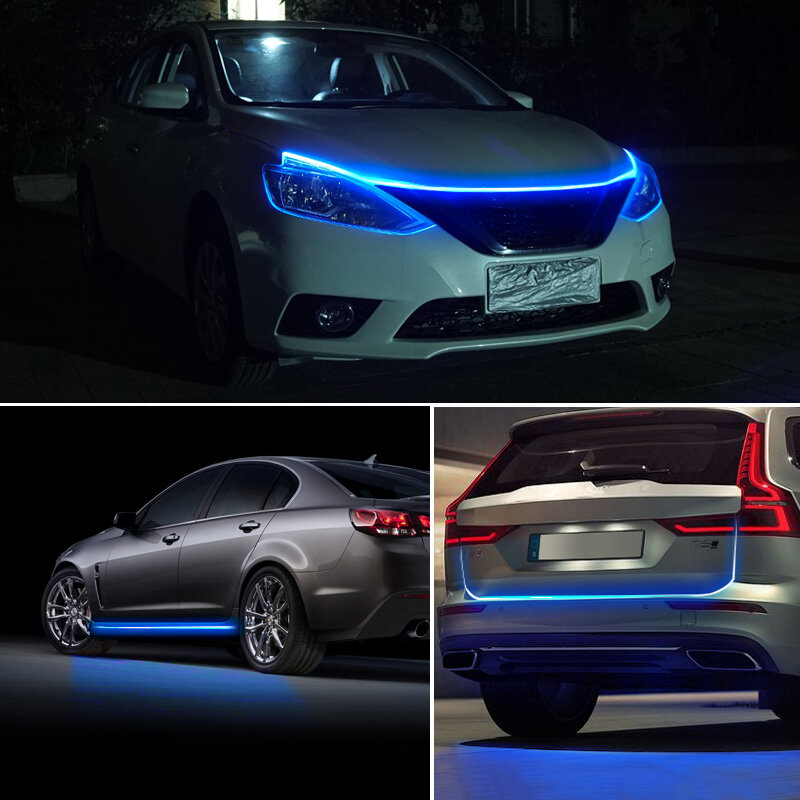 LED Car Hood Light Strip, Auto Motor Hood Guide, lâmpada ambiente decorativa, Modificado Car Daytime Running Light, Scan Starting, 12V