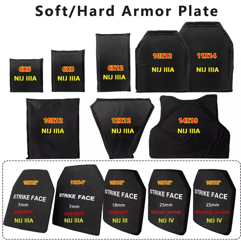 NIJ IIIA NIJ III Soft/Hard Bulletproof Plates Ballistic Vest Bulletproof Backpack Ballistic Board Big Plates 6x8 10x12 11x14
