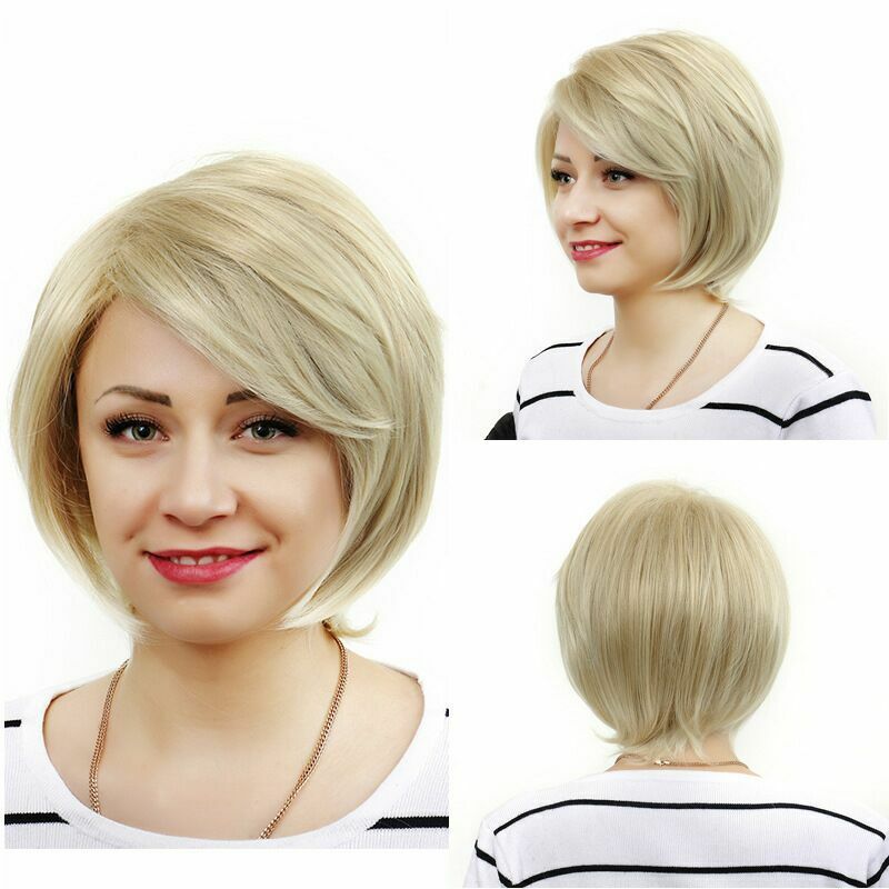 Female Light Gold Wig for Daily Party Role Playing Short Side Hair with Bangs Natural Fashion High Temperature Silks Wigs