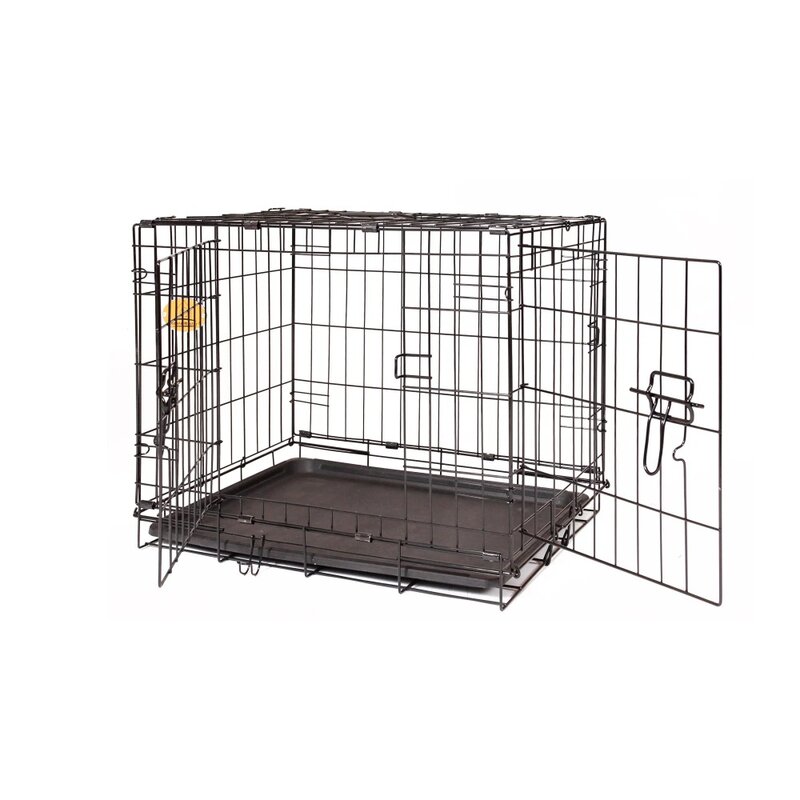 Double Door Folding Wire Dog Crate, Black, X-Small, 24"L