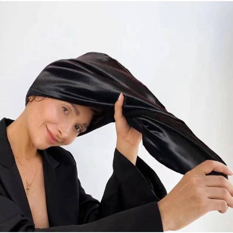 マイクロファイバーヘアラップタオル二重層巻き毛ターバンタオル女性のためのサテンヘア乾燥タオルカーリーヘアのために