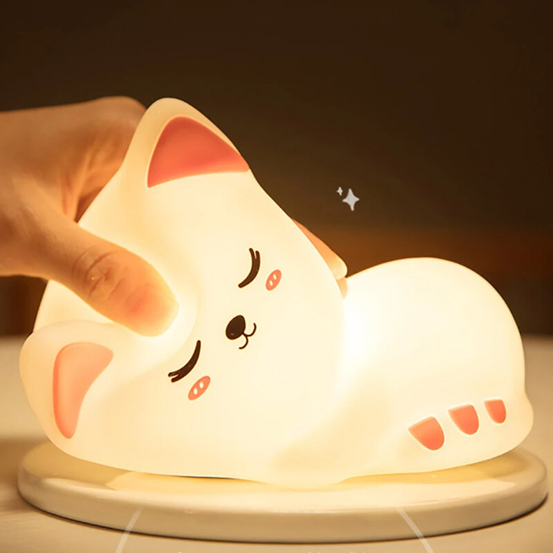 Veilleuse chat LED en silicone avec télécommande, aste par USB, lampe à capteur tactile pour chambre d'enfant