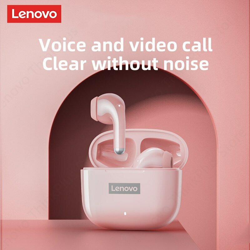 Lenovo LP40 Pro earphone Bluetooth 5.3, Headphone olahraga nirkabel tahan air earbud dengan Mic kontrol sentuh Headset TWS