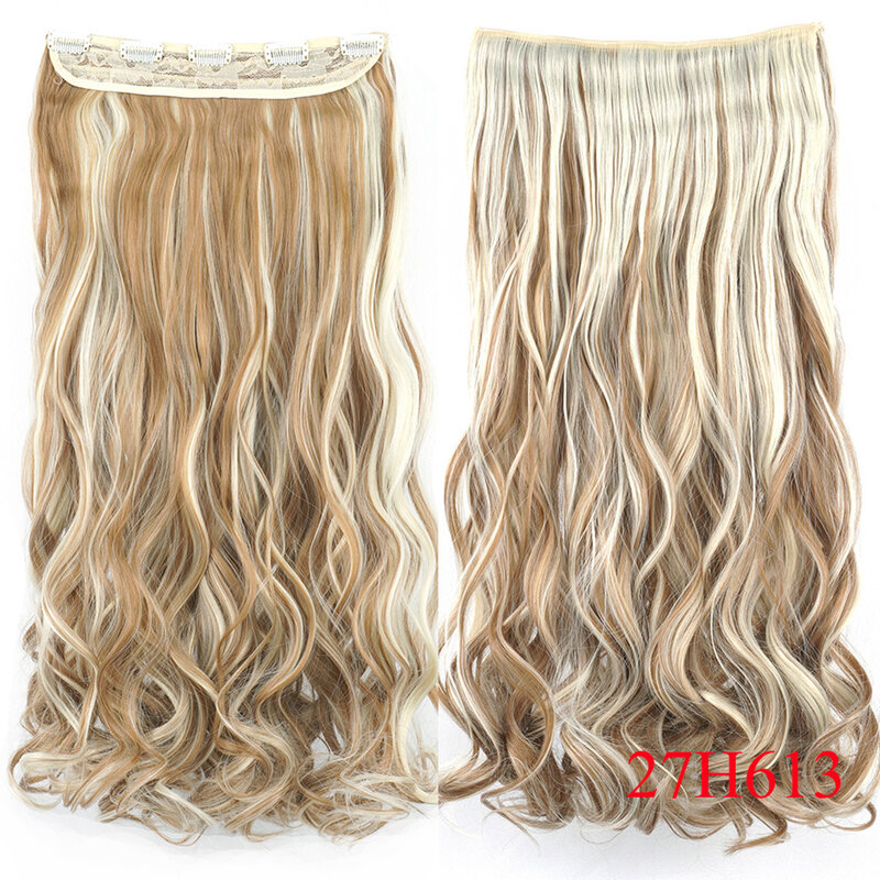 Soowee-długie, grube włosy syntetyczne, 28 cali, 160g, falowane, szare włosy doczepiane, Clip In One Piece, sztuczne włosy, przedłużanie włosów dla kobiet
