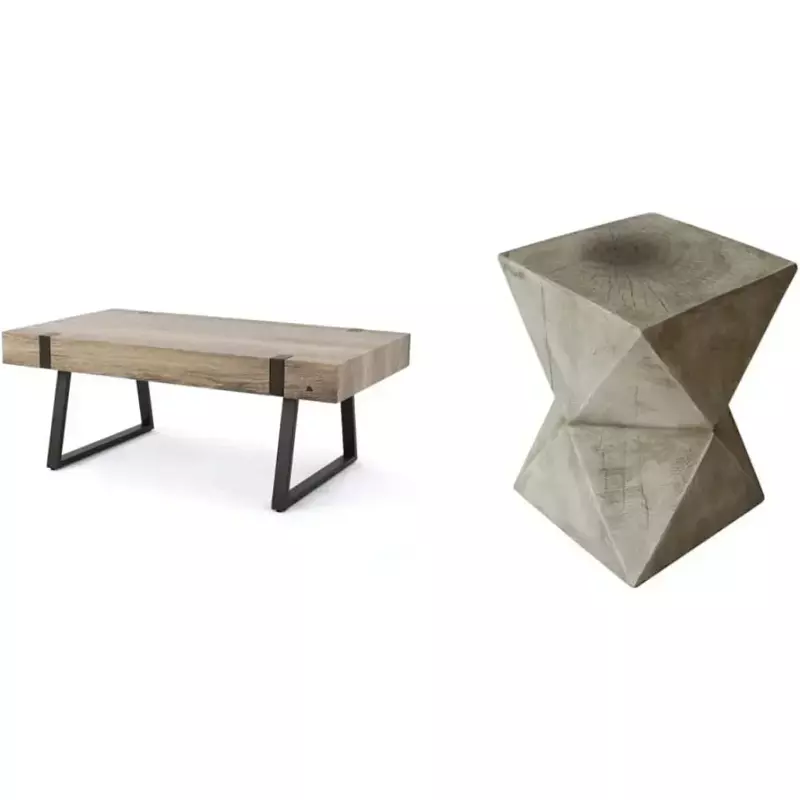 Table basse en similibois avec chaises, tables centrales pour pièces, 23.60 po x 43.25 po x 16.75 po, gris canyon, table de cuisine, salon