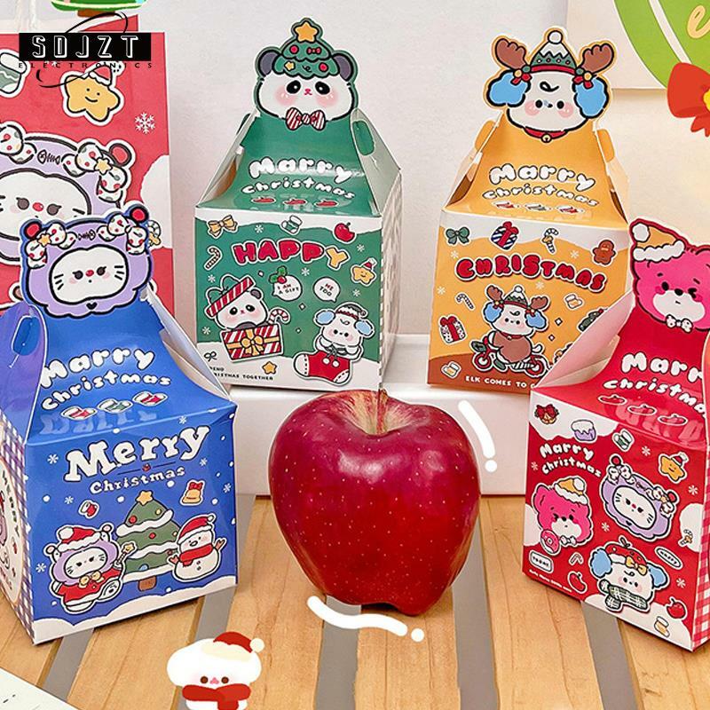 Boîte-cadeau de fête de Noël de dessin animé, boîte en papier portable pour strass, bonbons, pomme, joyeux Noël, fournitures d'emballage, 1PC
