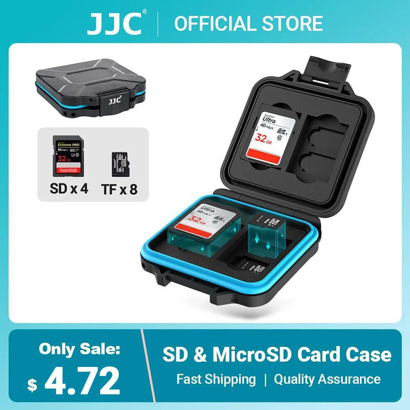JJC SD Card Holder Micro SD Card Case Waterproof Memory Card Storage Box Organizer Tahan Benturan EVA Foam Pad Hard Shell Microsd