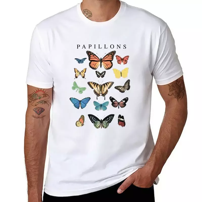 เสื้อทีเชิ้ต papillons ลายผีเสื้อสวยงามเสื้อน่ารักสำหรับผู้ชาย