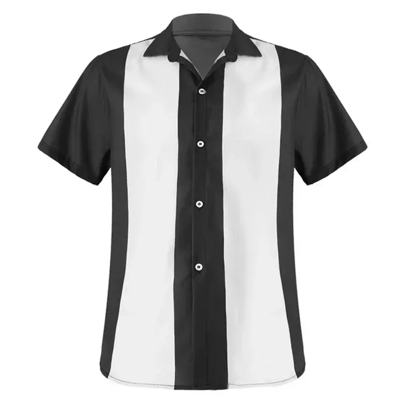 Camicia da bowling da uomo nuova estate 2024 camicia da bowling con colletto a righe multicolori casual a maniche corte retrò 5XL