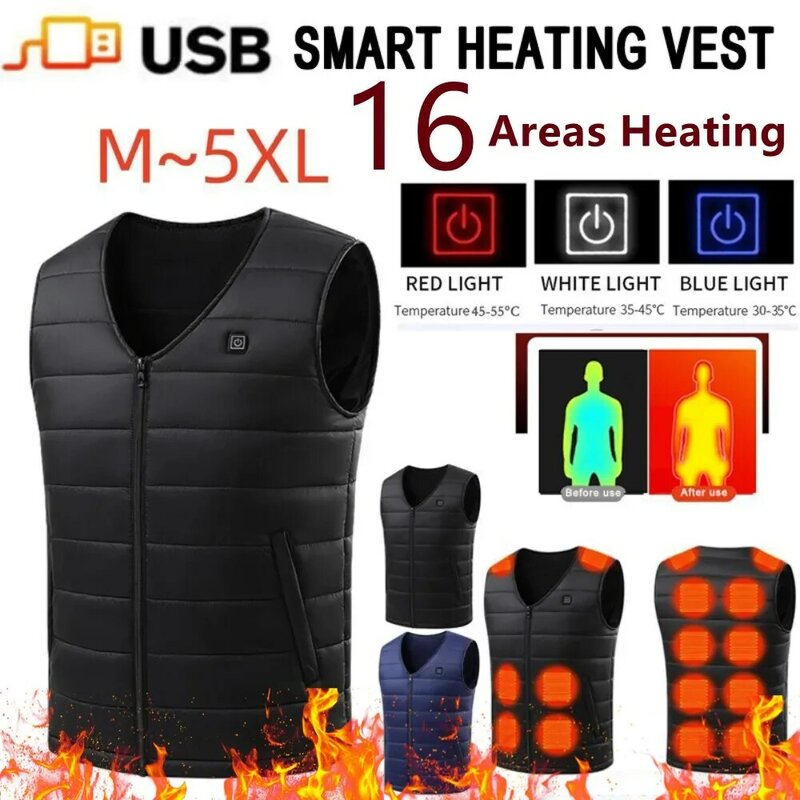 Self Heating Vest para homens e mulheres, USB, jaqueta aquecida, roupas térmicas, caça, inverno, M-5XL, 12 lugares