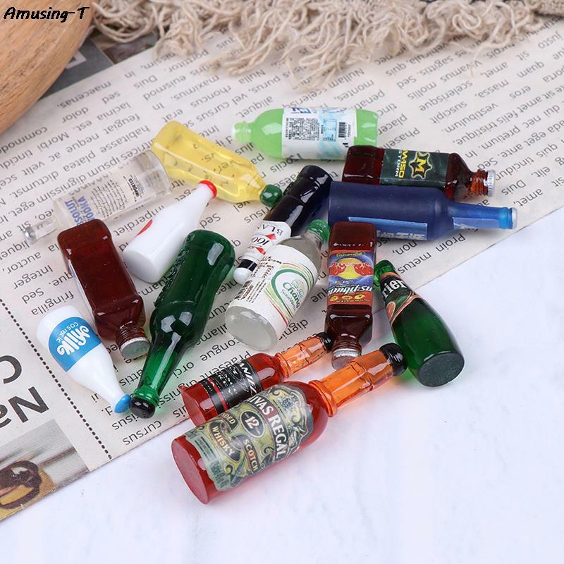 Botellas de bebidas de resina en miniatura, accesorios de cocina, 5 piezas, 1:12, Color aleatorio