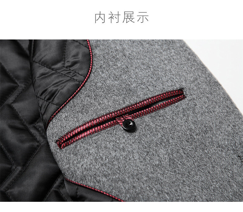 New Winter Men's Medium-length Wool Coat Black High Quality Plus Cotton Windbreaker Jacket  Male Fashion Trench Coats Plus Size