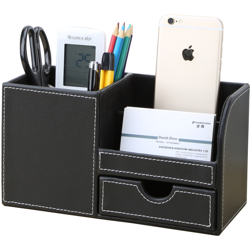 Accesorios de escritorio, suministros escolares y de oficina, caja de lápices, medio estuche de cuero PU, organizador de almacenamiento de papelería de escritorio
