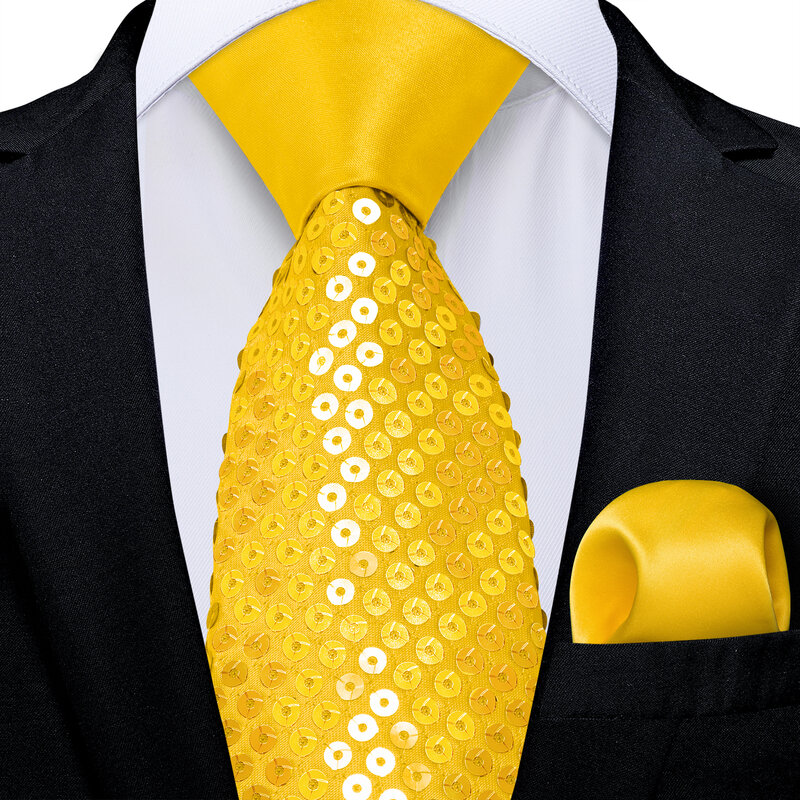 Elegante cravatta con paillettes lucide dorate con tasca quadrata uomo donna Stage Performance accessori da ballo cravatta regalo per uomo DiBanGu