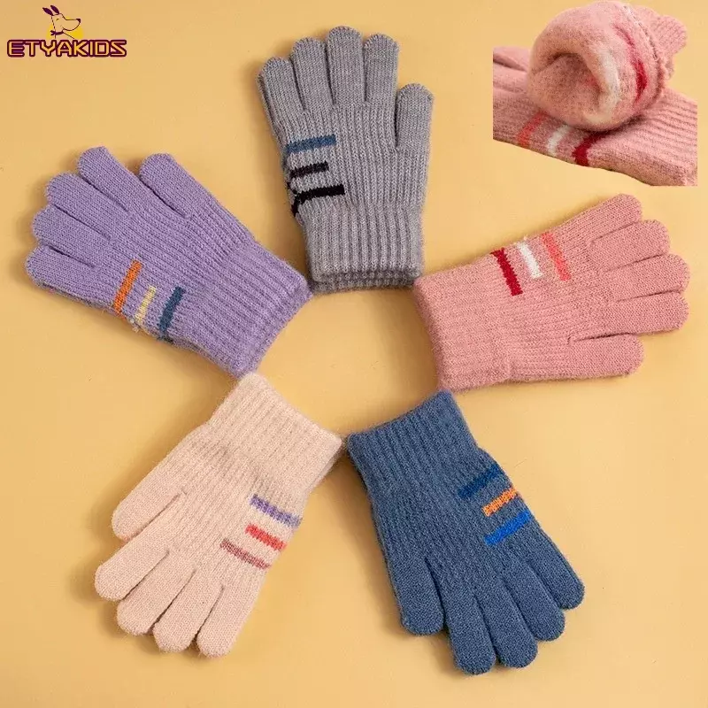 1 Paar Nieuwe Wollen Warme Handschoen Kind Eenvoud Mode Gestreepte Handschoen Voor Baby Jongen Meisje Outdoor Winter Kasjmier 3-6T Kinderen Handschoen