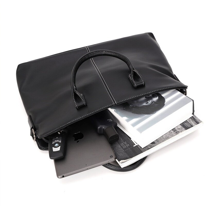 Malas masculinas de couro PU, bolsa com zíper, bolsa masculina para laptop, grande capacidade, ombro, bolsa de arquivo, moda