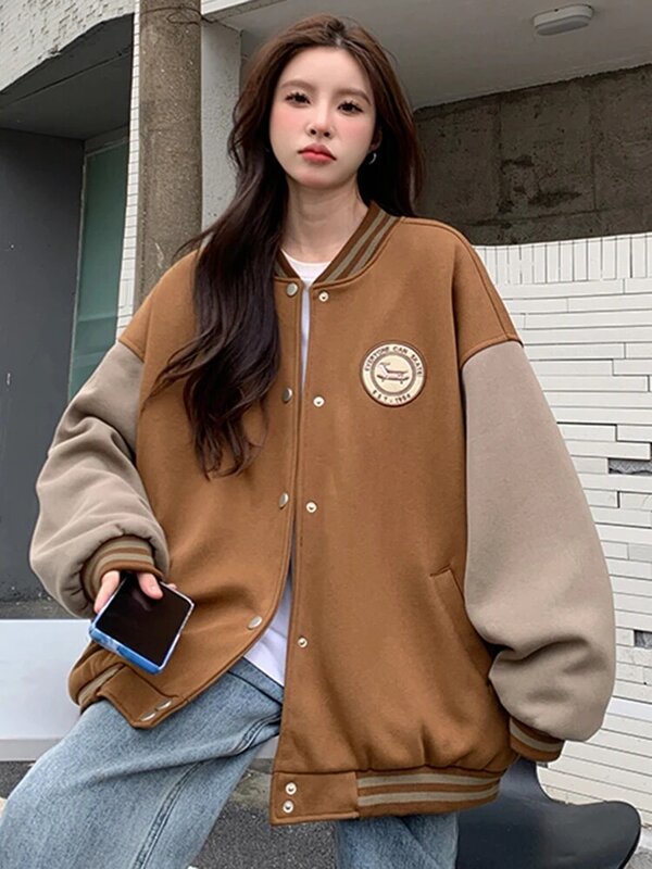 American Trend Stitching Baseball Uniform Youth Embroidered Loose Jacket For Women Letter Striped Collar Windproof Couple Outfit