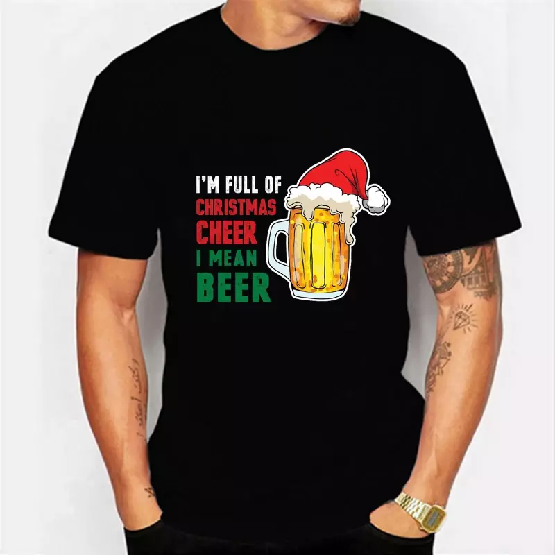 Eu sou cheio de alegria de natal i men cerveja engraçado masculino ladie camiseta casual base o-colarinho camisa preta de manga curta camiseta, navio da gota