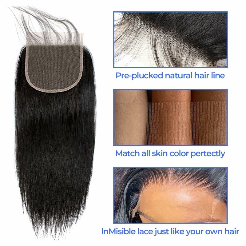 Прямые искусственные человеческие волосы с застежкой, бразильские волосы, волнистые 3/4 дюйма, с HD кружевной застежкой, 5x5, наращивание волос для женщин