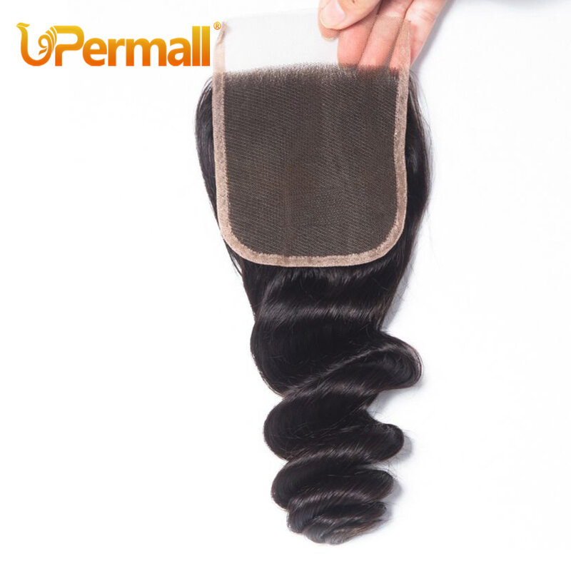 Upermall Loose Wave 5x5 4x4 Lace Closure Pre Plucked Swiss HD Transparent 13x4 Ear To Ear Frontal Free Part 100% Remy Human Hair