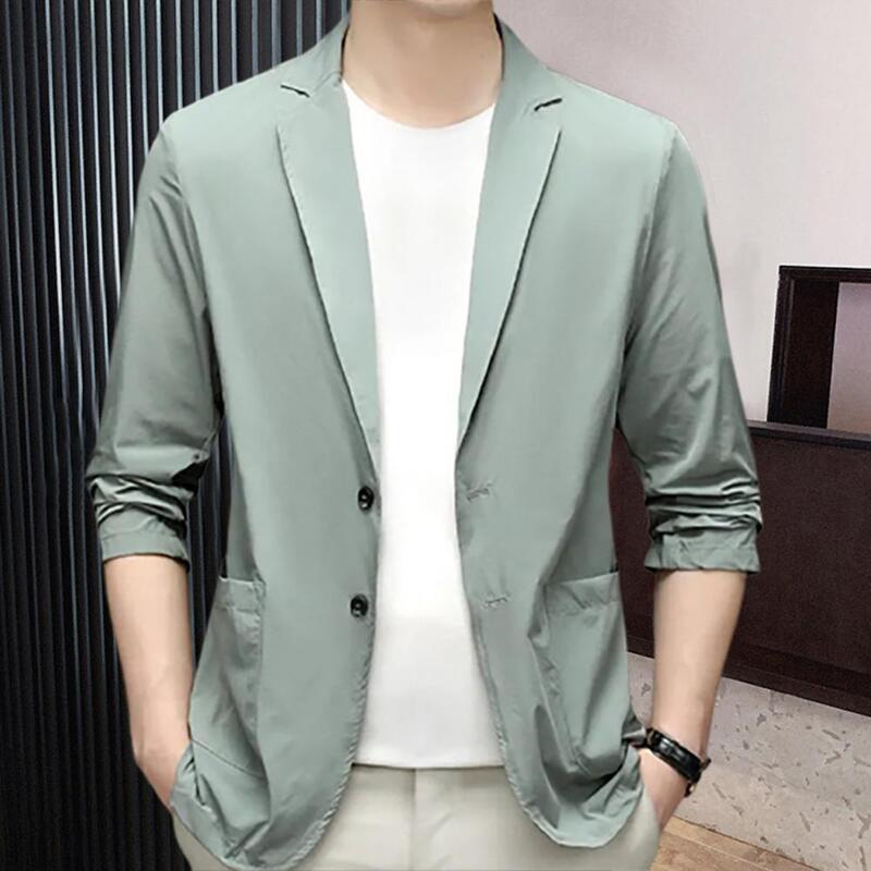 Formal Summer Suit Coat Business Coat Lapel Long Sleeves Double Buttons Straight Pockets Cardigan Loose Men thin Work Jacket