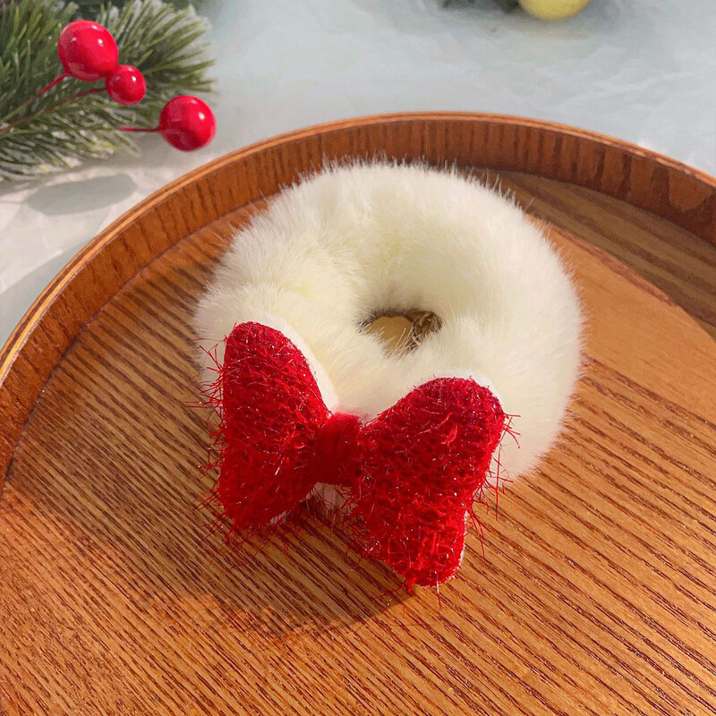 Cute Winter Plush Hair Tie Christmas Furry Wristband Ropes Hair Band for Christmas New Years Supplies