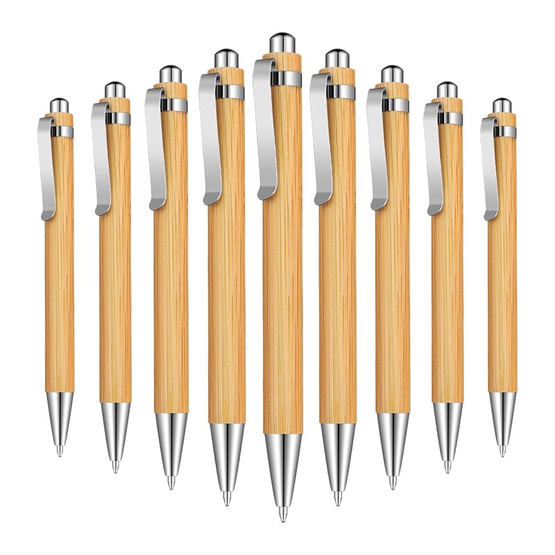 15 шт., бамбуковые выдвижные шариковые ручки, рабочая продукция, ручки, Бамбуковая шариковая ручка, деревянные шариковые ручки