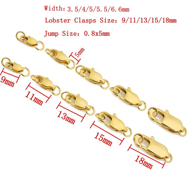 10 stücke Gold Edelstahl Rechteck Karabiner mit Jump Ringe Haken Anschlüsse für Armband Halskette Ketten Schmuck Machen