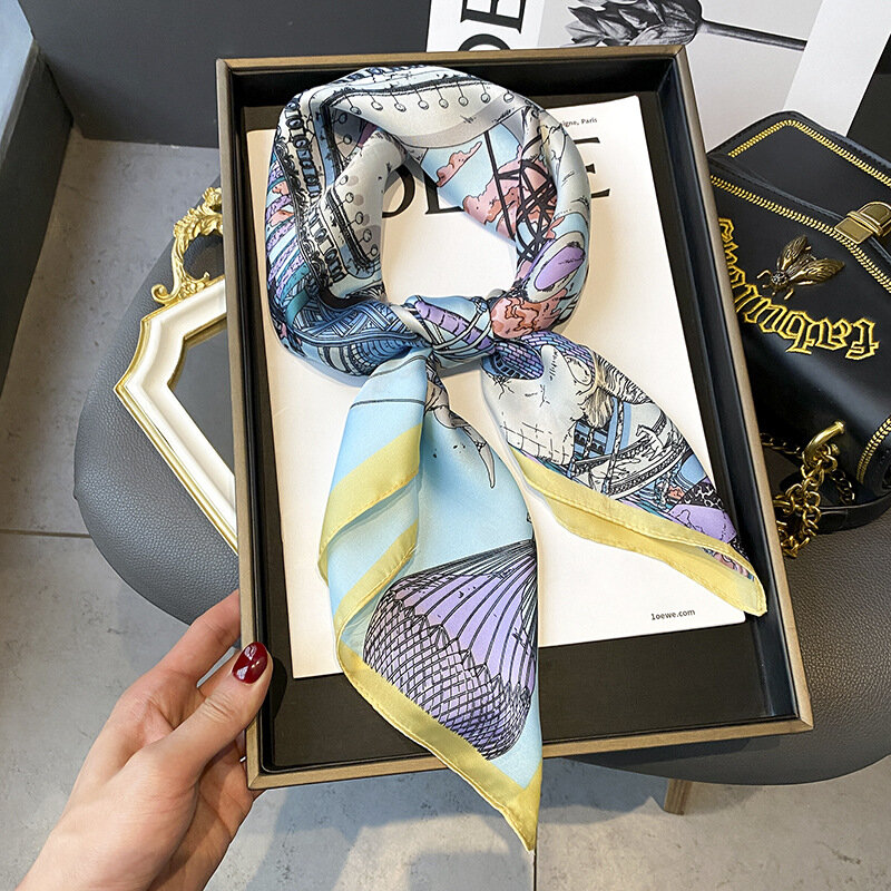 2023 scialli popolari quattro stagioni moda stampa leopardo piccola sciarpa sciarpe di seta stile coreano protezione solare di lusso 70 x70cm copricapo