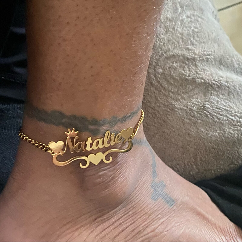 Custom Crown Heart Name Anklet Women Girl Trendy Jewelry Stainless Steel Gold Color Nameplate Ankle Bracelet Gifts For Her