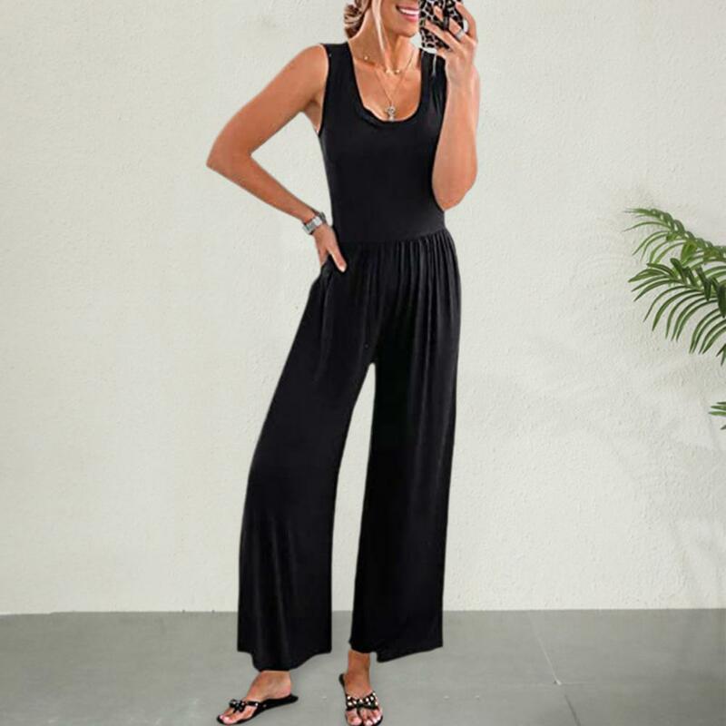 Women Solid Color Jumpsuit Stylish Women's Jumpsuit With Wide Leg High Waist For Wear Commuting School Outfits High-waisted