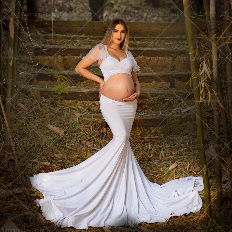 Vestido de maternidade para fotos, roupas grandes para mulheres grávidas, saia de varredura, adereços fotográficos de 2 peças