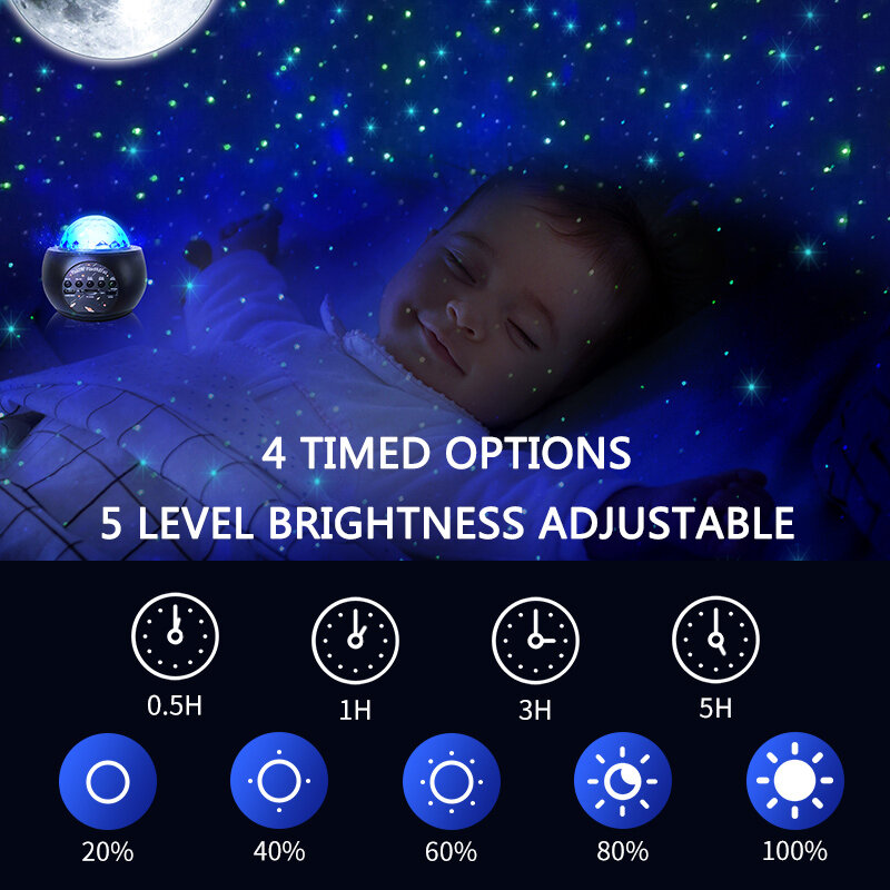 Mini luz noturna de música portátil para crianças, projetor LED de céu estrelado, bateria USB romântica, presente de ano novo
