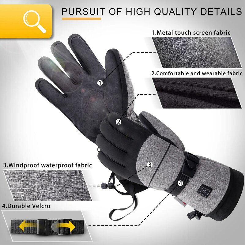 Three-speed temperature adjustment winter thermal insulation waterproof motorcycle riding camping heating ski gloves