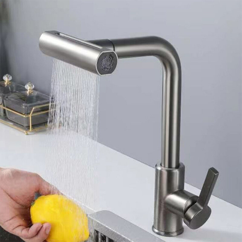 YCRAYS rubinetto da cucina nero a 4 modalità grigio estraibile cascata Stream spruzzatore testa lavello miscelatore nichel spazzolato accessori per rubinetto dell'acqua
