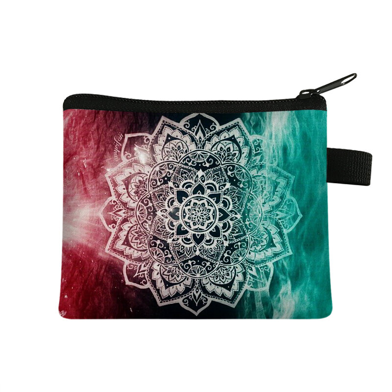 Monedero pequeño para mujer, cartera con patrón Multicolor, bonito bolso con estampado de flor de Mandala, Mini funda para tarjeta de crédito o identificación