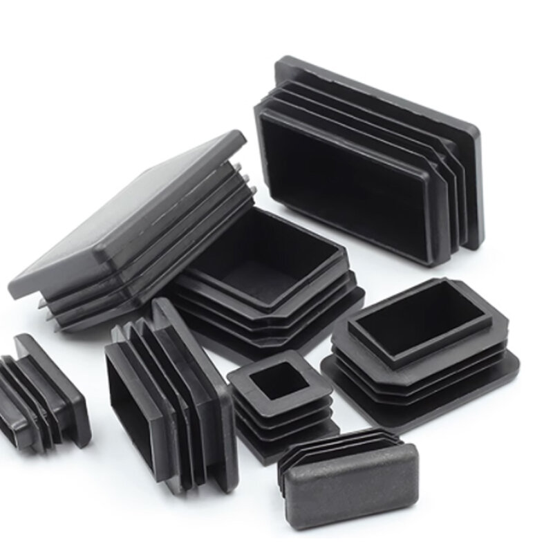 Tapas negras cuadradas de plástico para muebles, insertos de tubo, cubierta antipolvo decorativa, 10x10mm-100x100mm