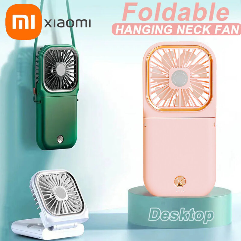 Xiaomi-Ventilador de Pescoço Dobrável, USB Ajustável Recarregável Refrigeração Mudo Banco de Potência, Ventilador Portátil Portátil, Novo Ventilador