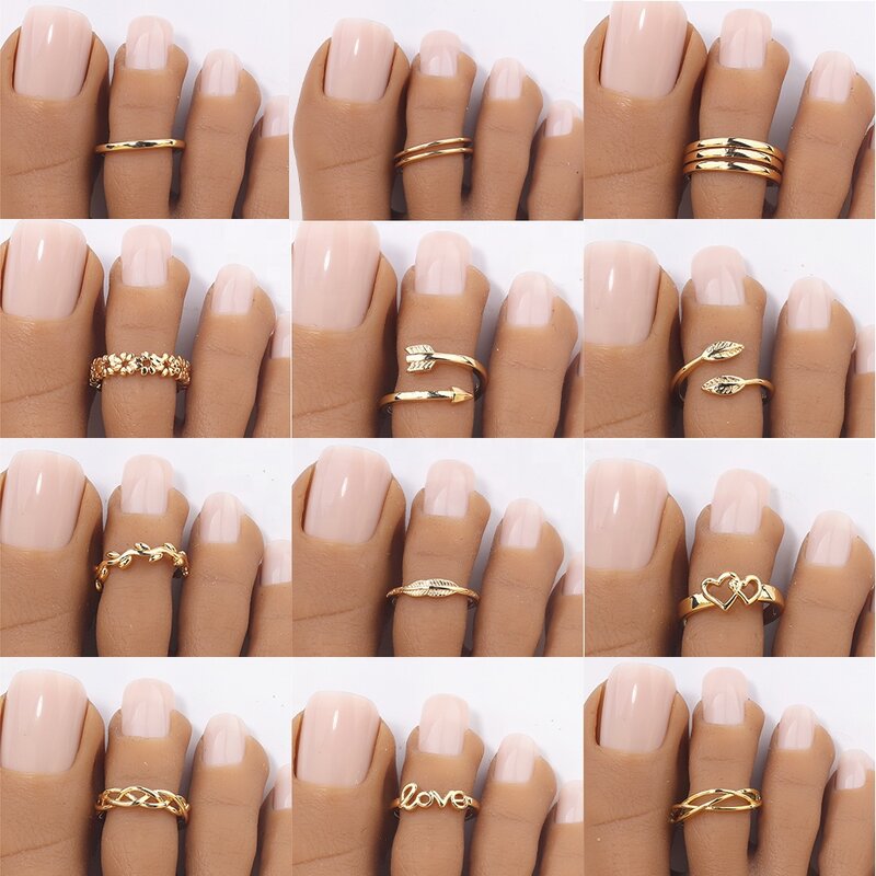 Fashion Toe Ring for Women Girl 18K Gold Plated Jewelry Small Size Adjustable Open Tail Stacking Rings Summer Beach Foot Jewelry