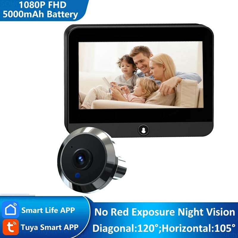 Мини 1080P Tuya Smart Life Домашний цифровой дверной звонок, дверной глазок, камера FHD, глаз, Wi-Fi, ИК-камера ночного видения, приложение, удаленный просмотр