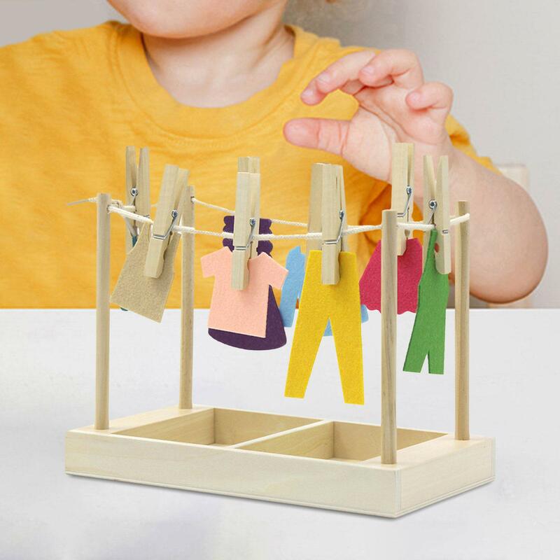Juguete interactivo Montessori para niños y niñas, ropa colgante, habilidad de vida