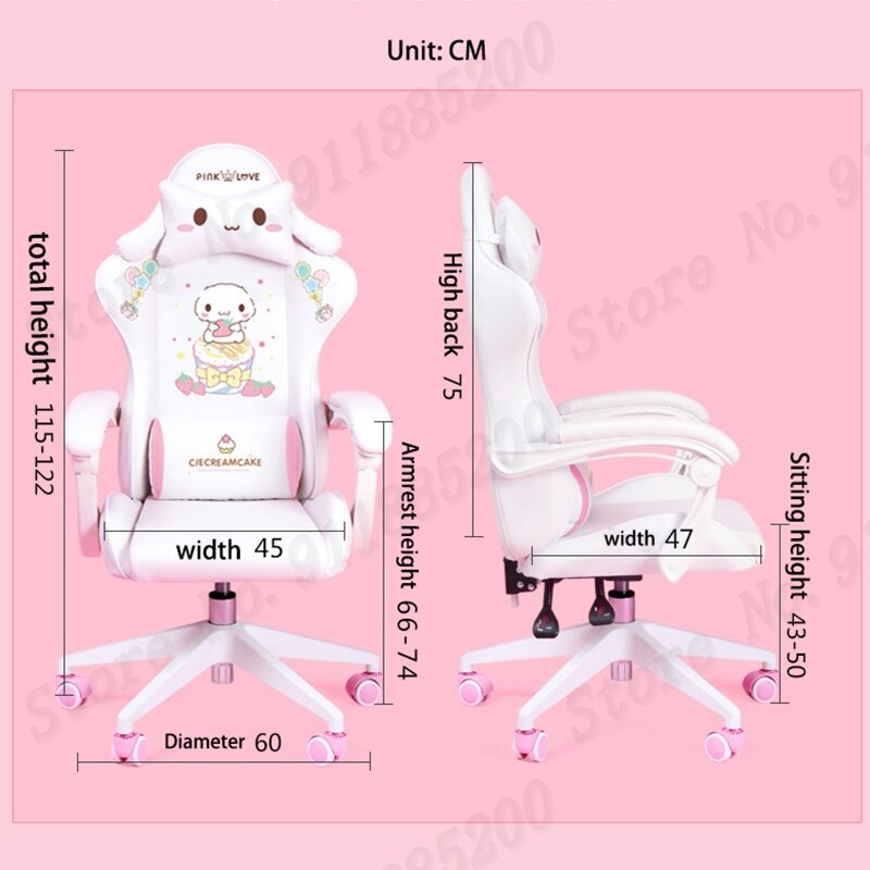Cadeira de jogos ajustável WCG para meninas, poltrona rosa para computador, massagem giratória elevatória, escritório e casa, de alta qualidade, fofa, nova