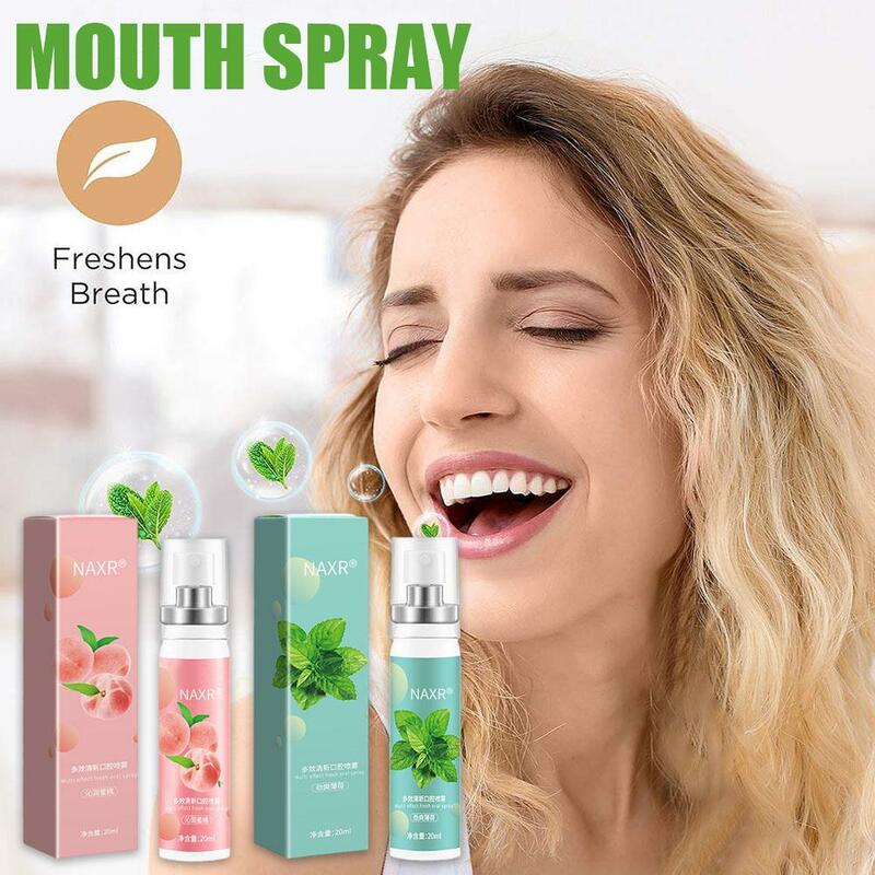 Doustny świeży Spray 20ml odświeżacz do ust zapachowy zabieg na zapach brzoskwiniowy usuwający z trwonienia Litchi owocowy zły smak ustny uporczywy G2N2