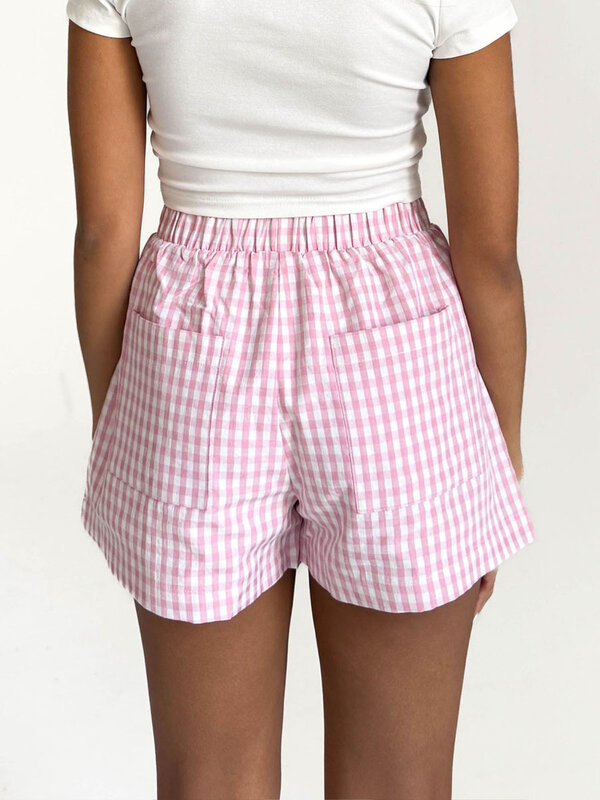 Frauen Gingham Boxershorts y2k elastische Taille Plaid Pyjama Hosen entspannt gestreifte Lounge Micro Shorts süße Nachtwäsche