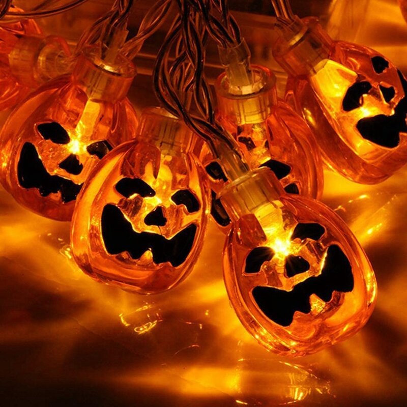 Halloween Decor Pumpkin String Lights, pilhas, luz ao ar livre, decoração do Dia das Bruxas, 9,8 pés, 20 LEDs