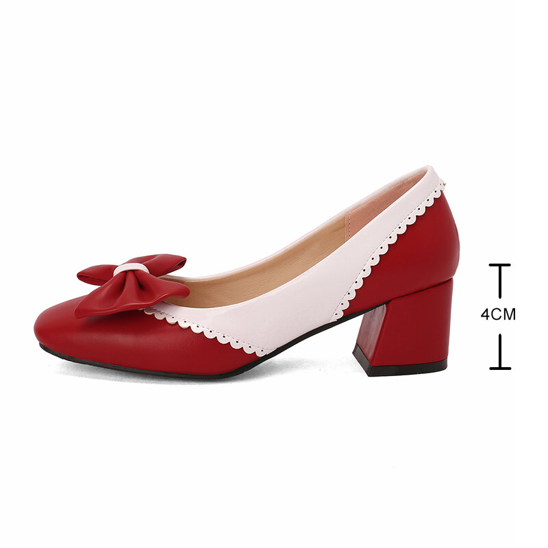 Plus ขนาด33-46 Lolita รองเท้าส้นสูงรองเท้าผู้หญิงหวาน Bowknot Ruffles ชุดปาร์ตี้งานแต่งงานรองเท้ารองเท้าเจ้าส...